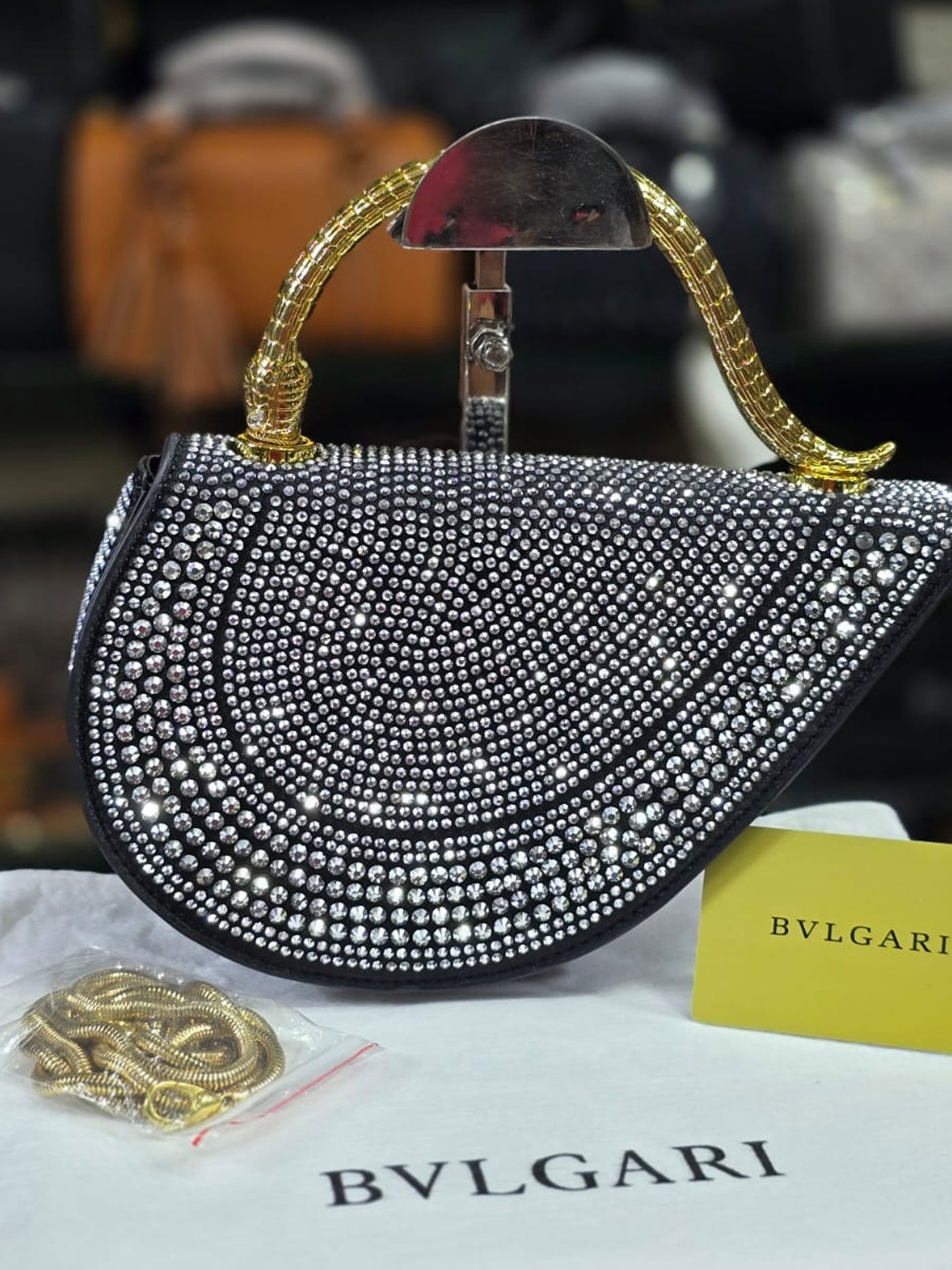 BG Calf leather Top Handle Bag Black-Silver