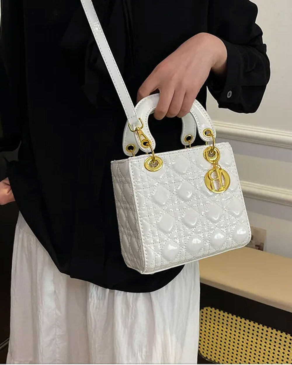 Lady dior hand bag White