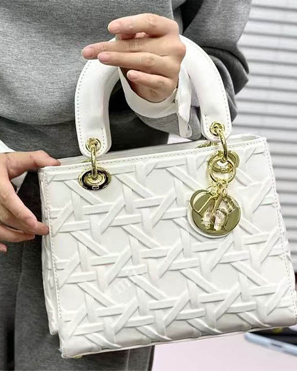 Lady dior hand bag White