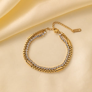 Double Chain Bracelet With Sparkling Rhinestones
