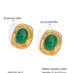 18k Gold With Green Stone Earrings