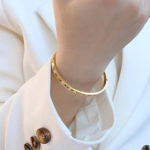 Stainless Steel Roman Numerals Bangle Open Cuff 