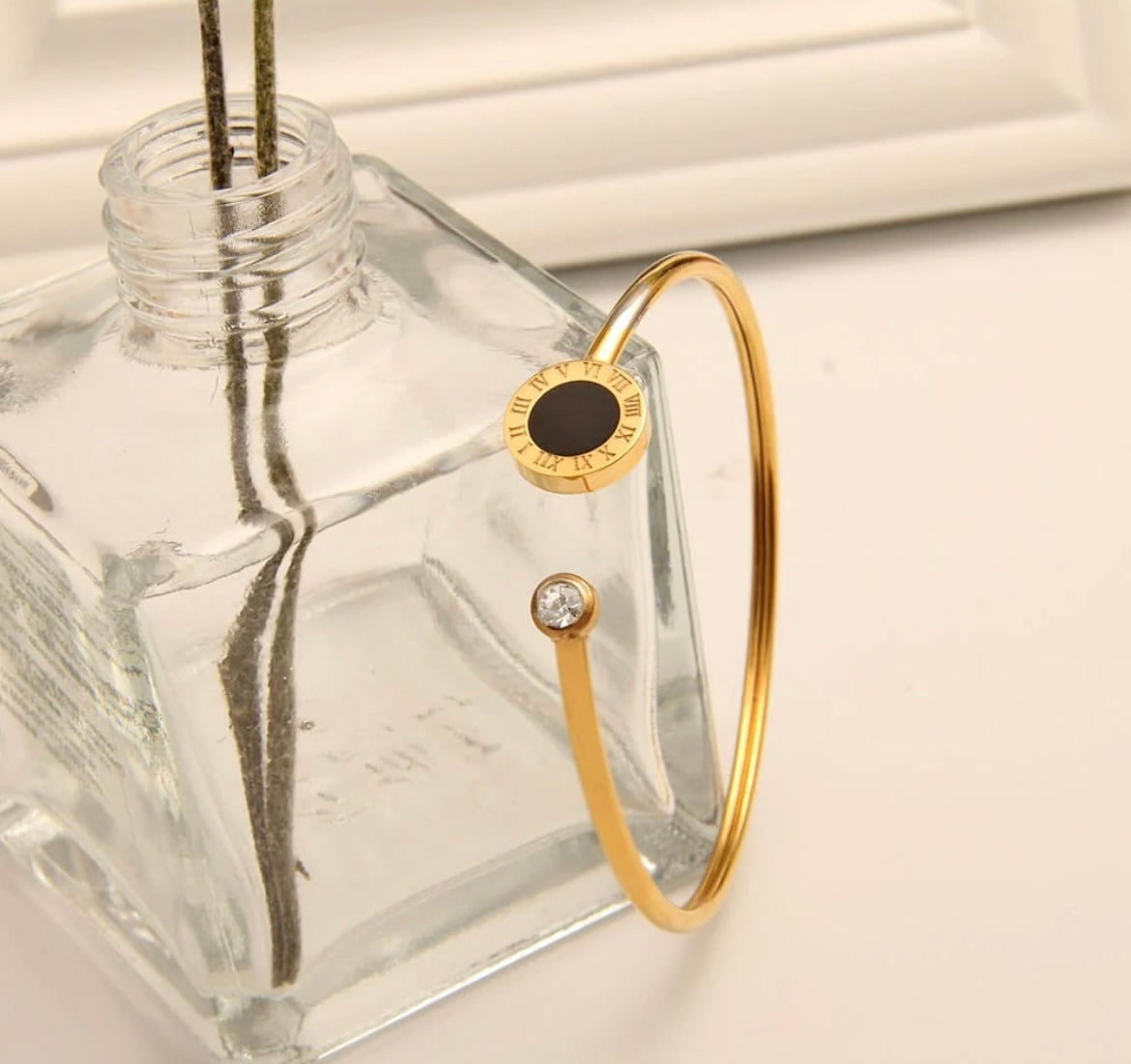 Stainless Steel Roman Numerals Bangle Open Cuff