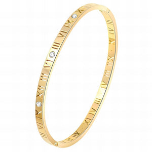 Stainless Steel Roman Numerals Bangle Open Cuff 