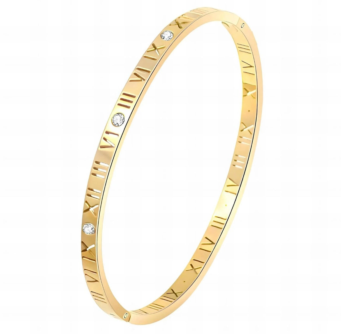 Stainless Steel Roman Numerals Bangle Open Cuff 