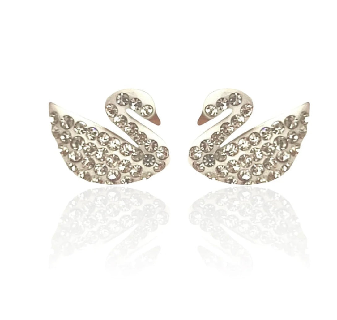 Swan Studs Cubic Zirconia Metal Stud Earring