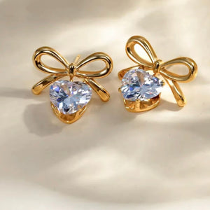 S.steel Bow With Crystal Stone Earrings