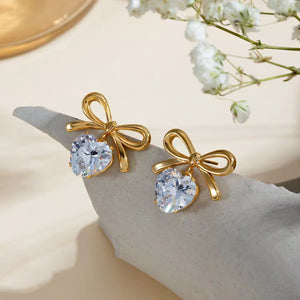 S.steel Bow With Crystal Stone Earrings