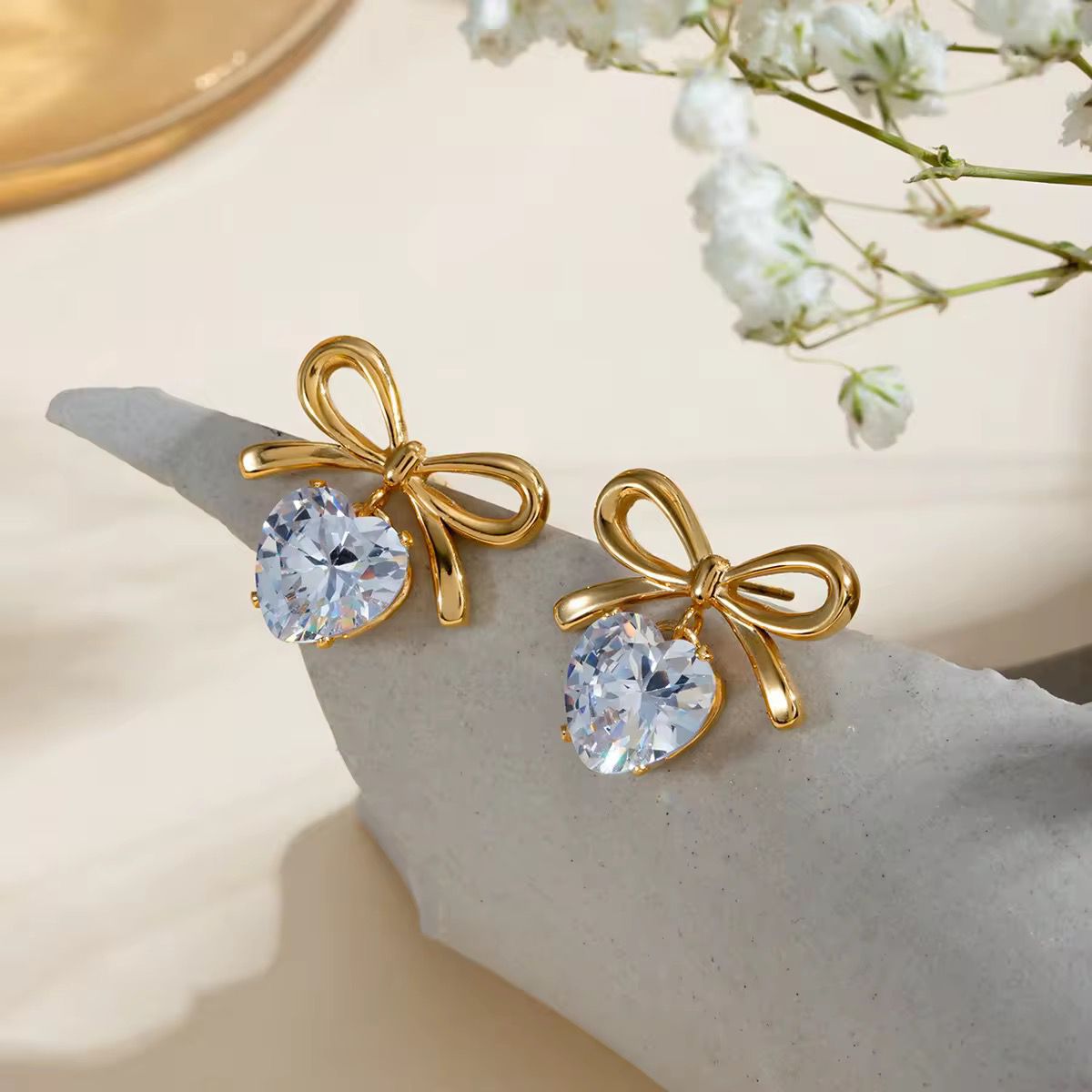 S.steel Bow With Crystal Stone Earrings