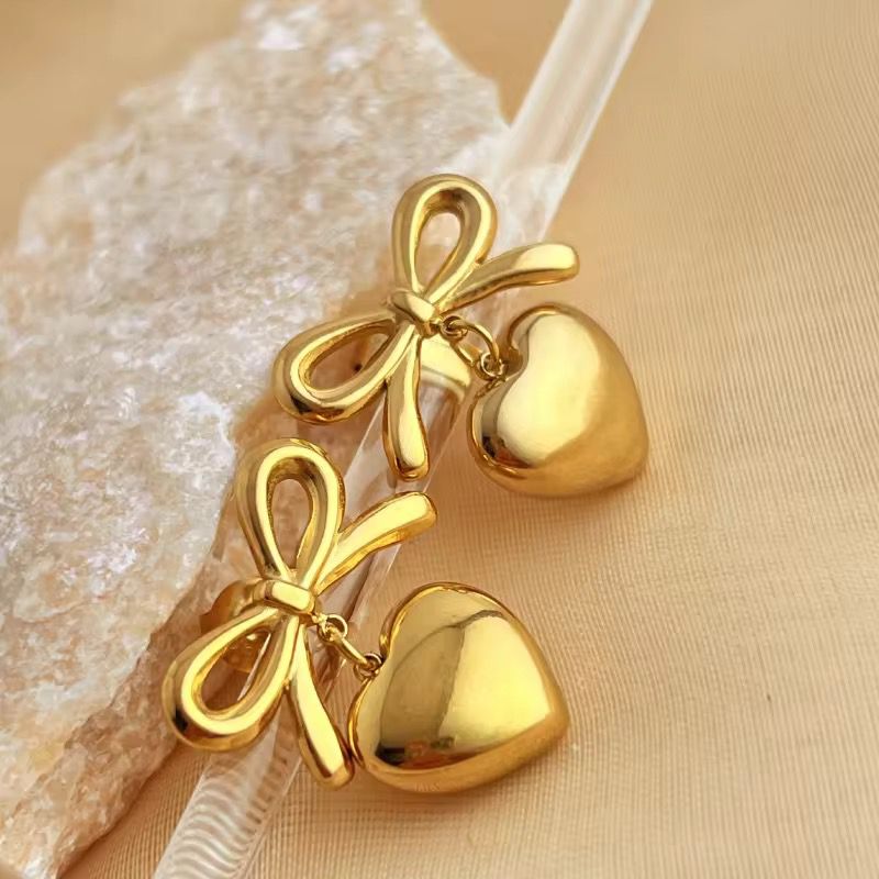 S.steel Bow With Heart Earrings