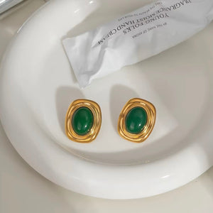 18k Gold With Green Stone Earrings