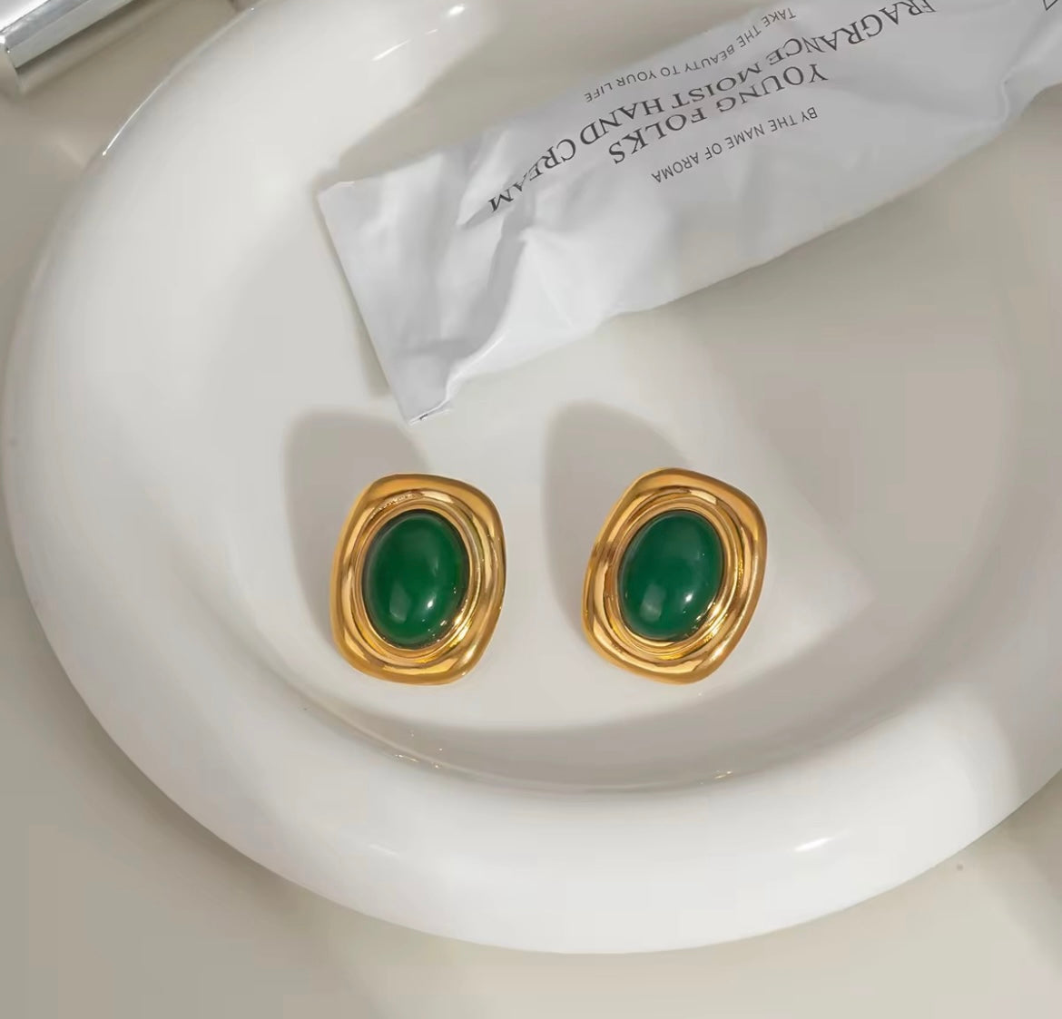18k Gold With Green Stone Earrings