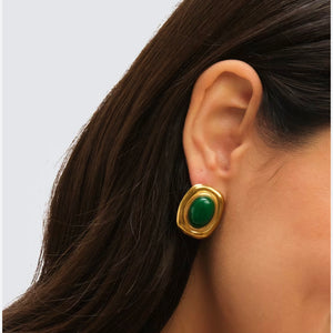 18k Gold With Green Stone Earrings