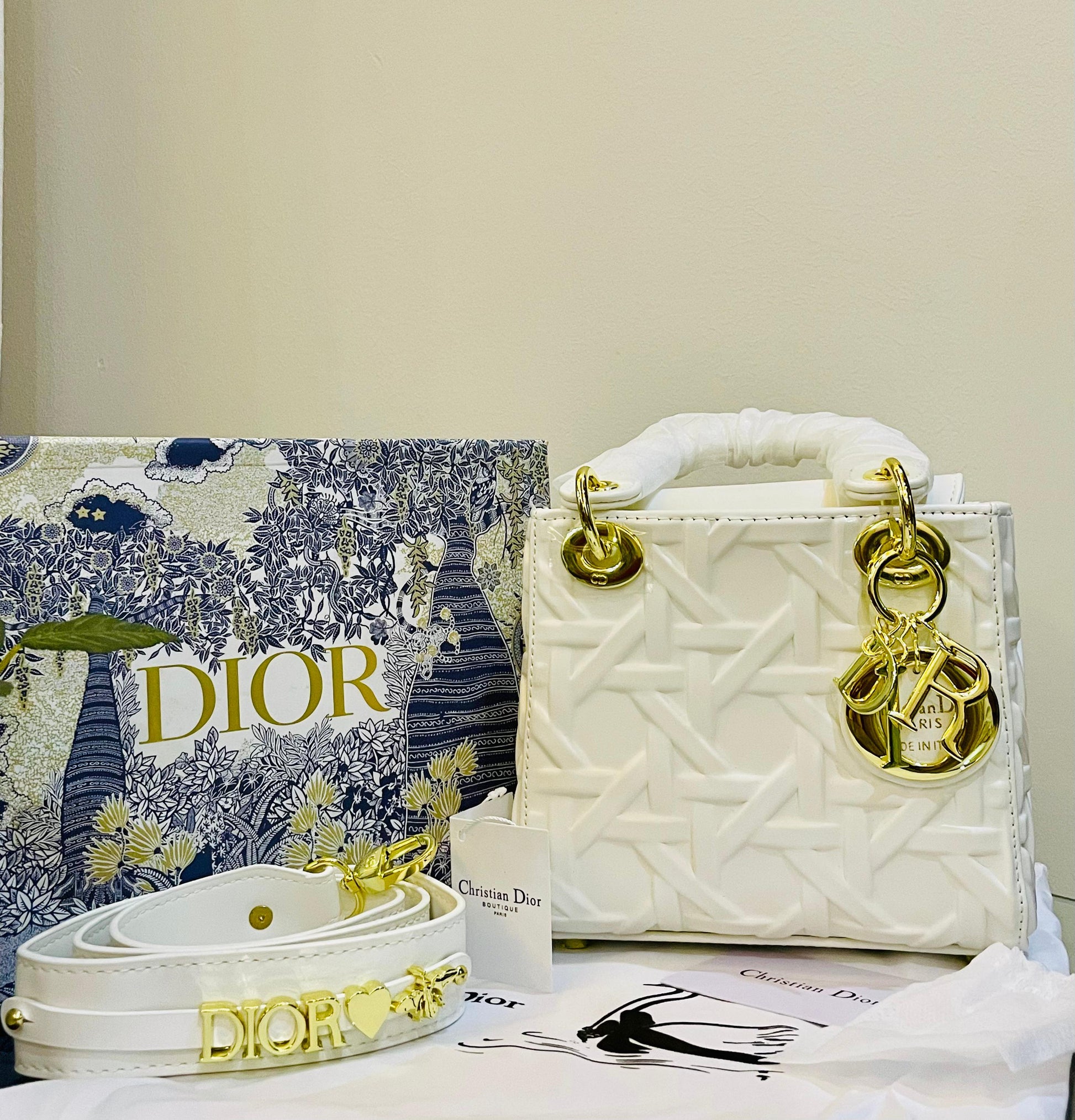 Lady dior hand bag white