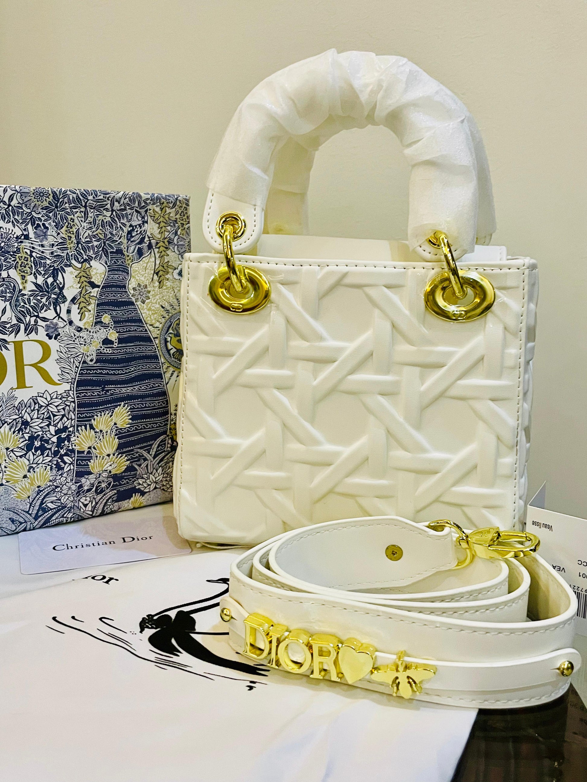 Lady dior hand bag white