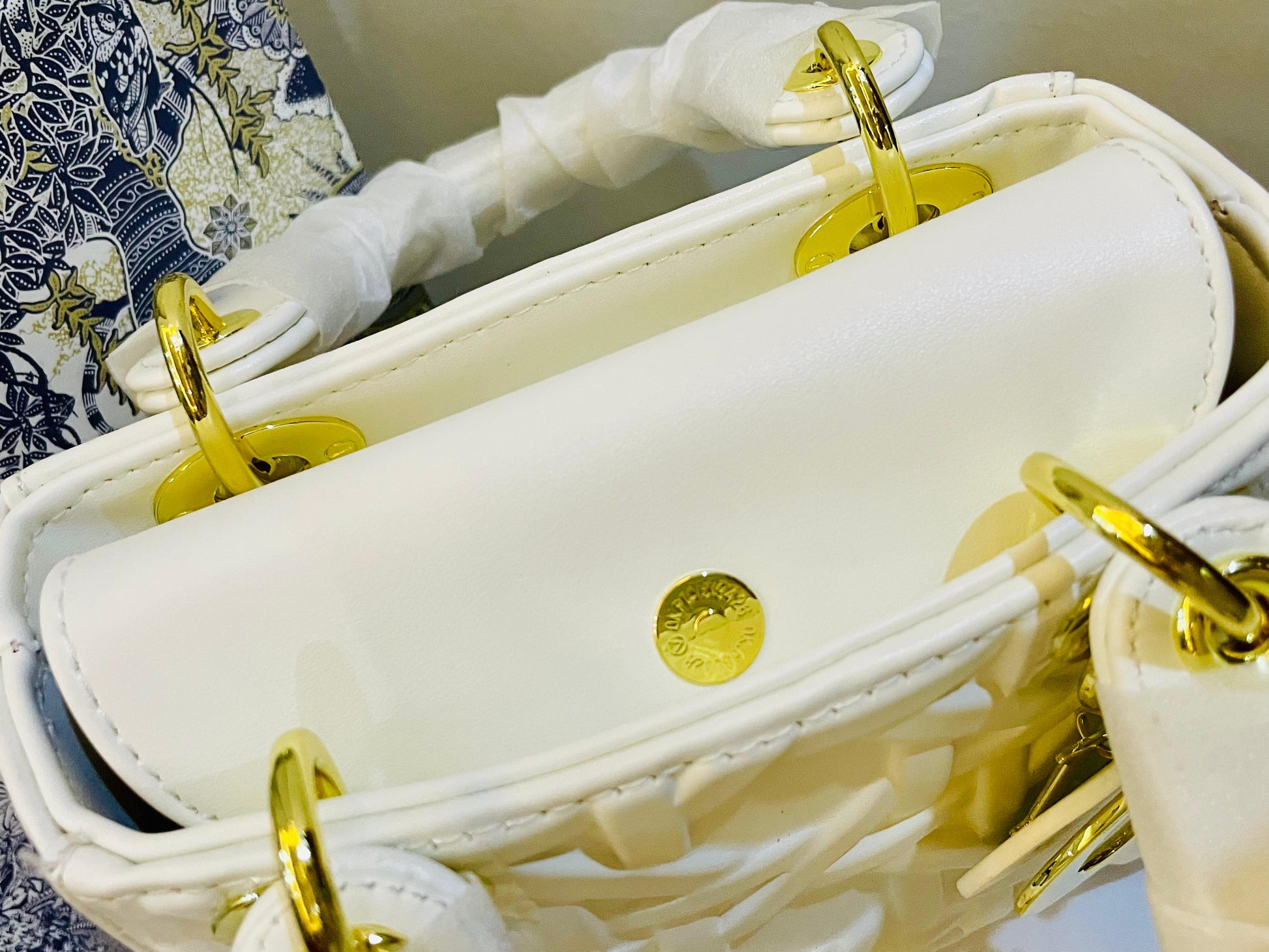 Lady dior hand bag white