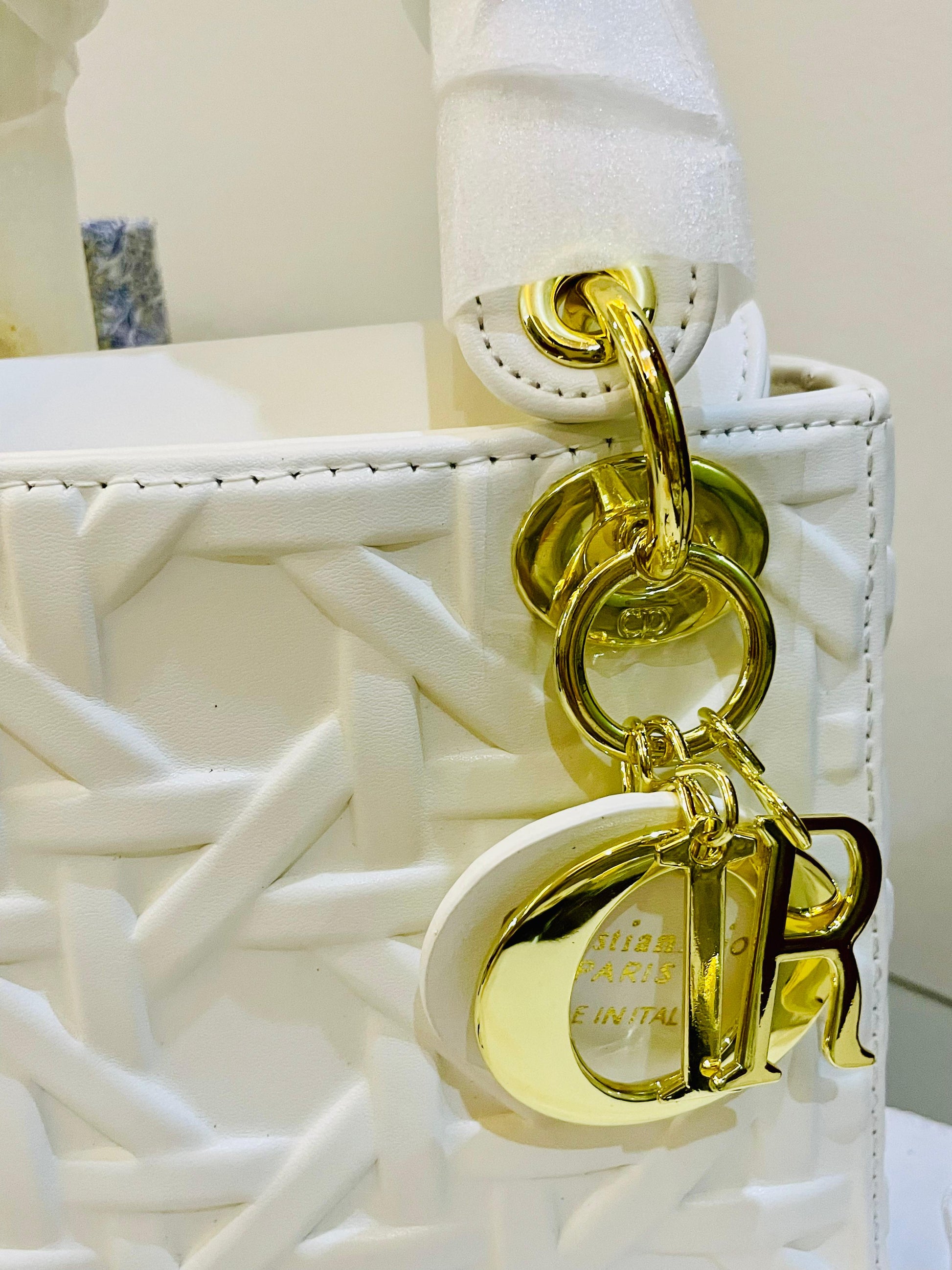 Lady dior hand bag white