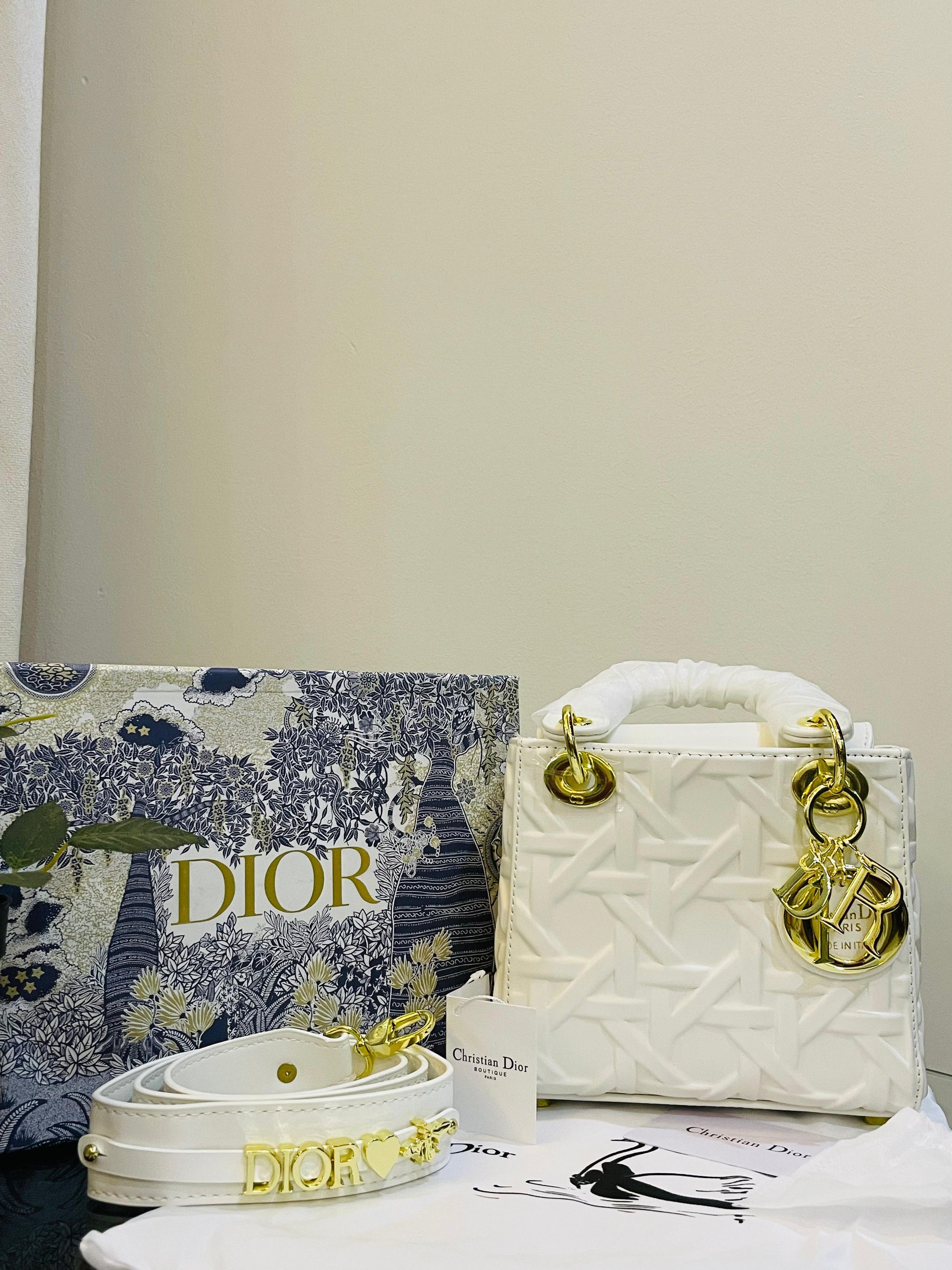 Lady dior hand bag white