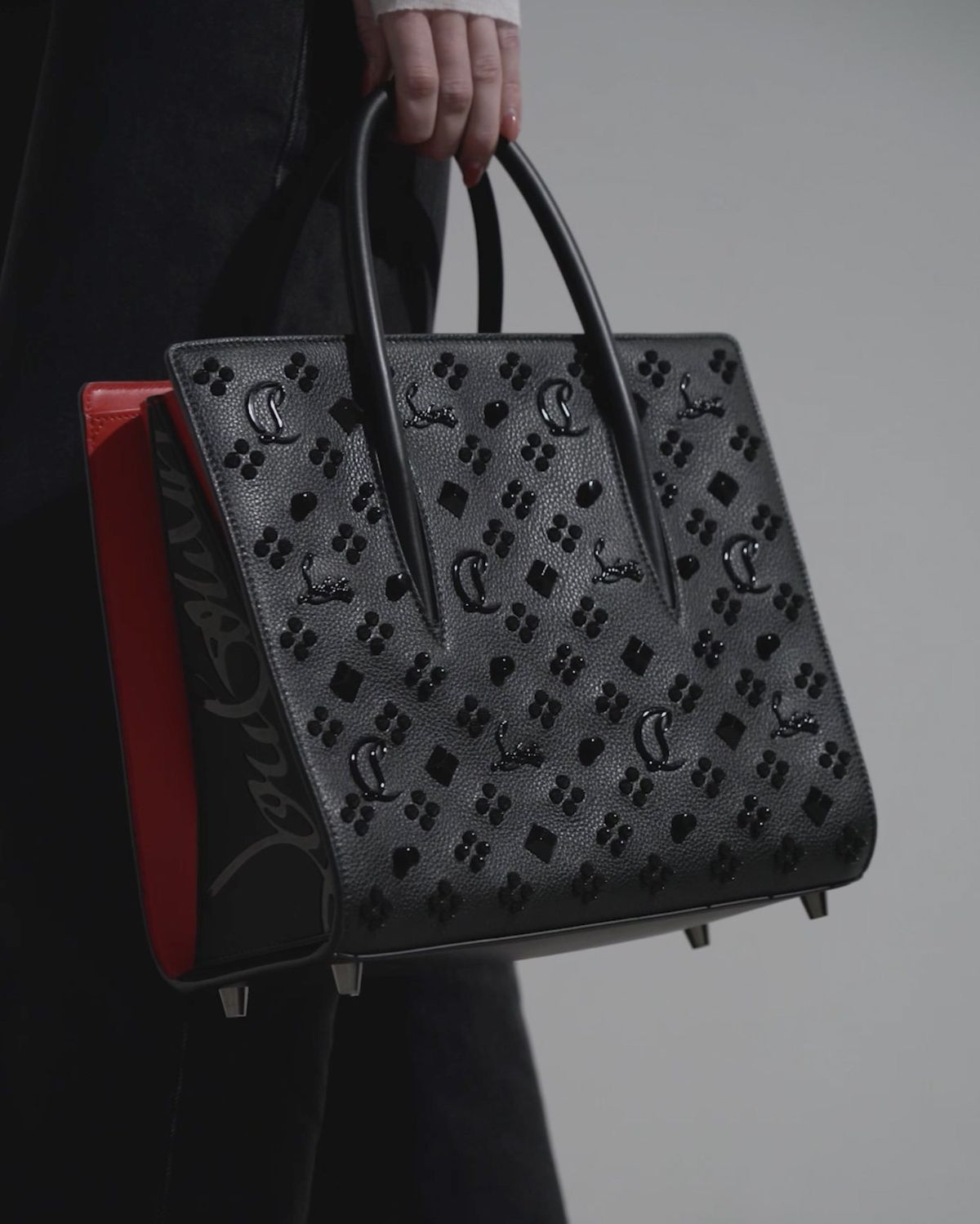 Christian Louboutin Paloma Tote Bag – Black & Red Leather Mini Studded Bag