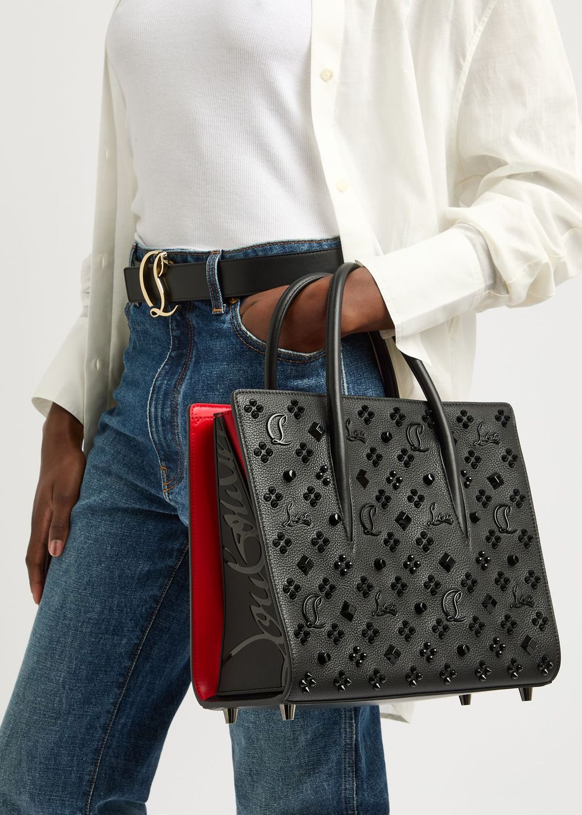 Christian Louboutin Paloma Tote Bag – Black & Red Leather Mini Studded Bag