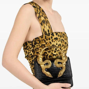 Medium Cobra-Handle Shoulder Bag – Luxury Embossed Design