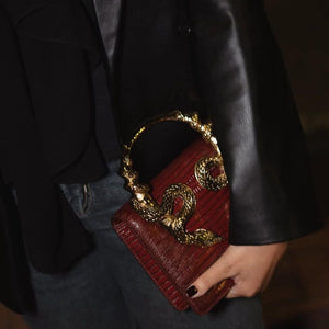 Medium Cobra-Handle Shoulder Bag – Luxury Embossed Design