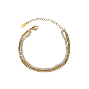 Double Chain Bracelet With Sparkling Rhinestones