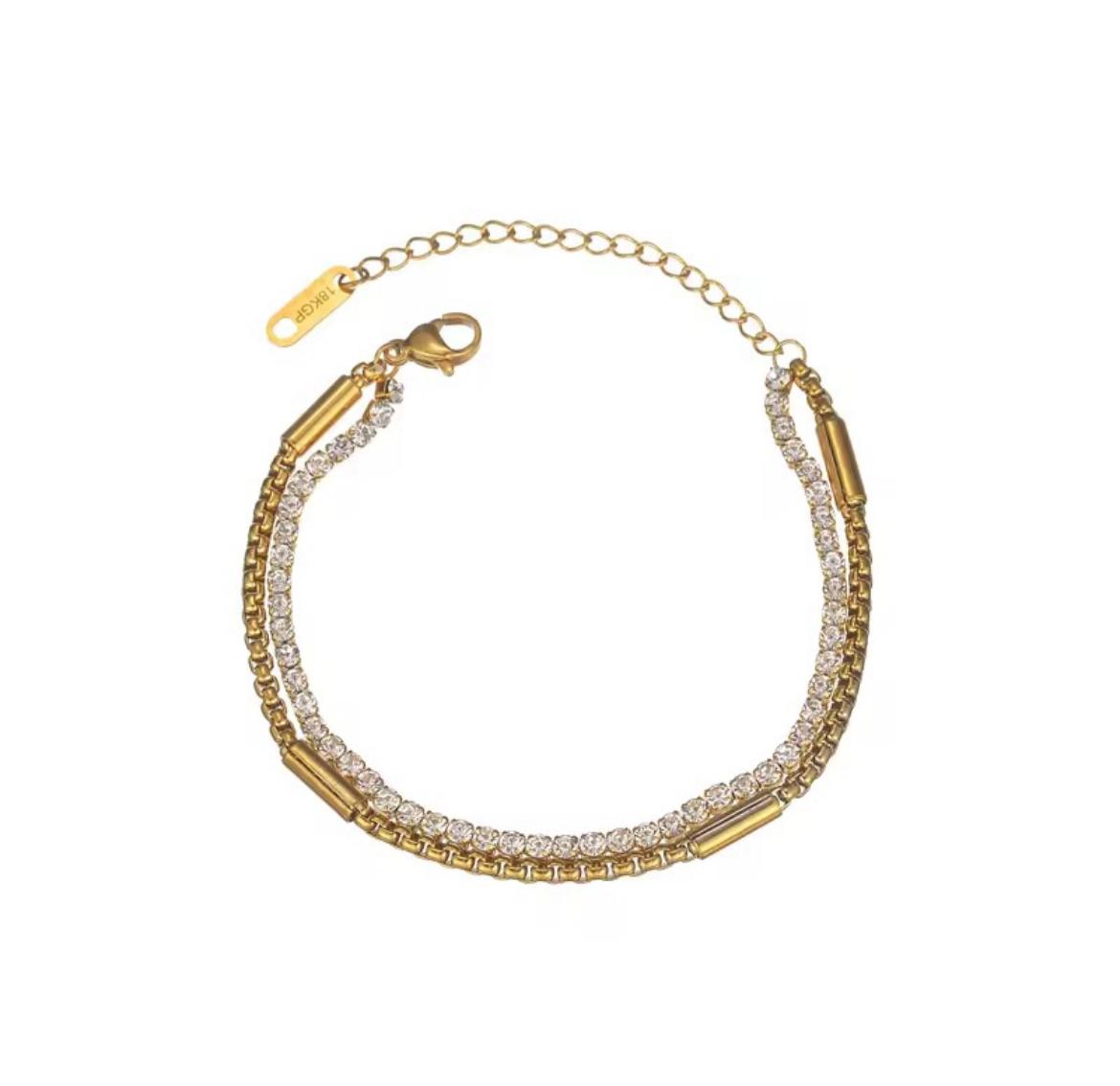 Double Chain Bracelet With Sparkling Rhinestones